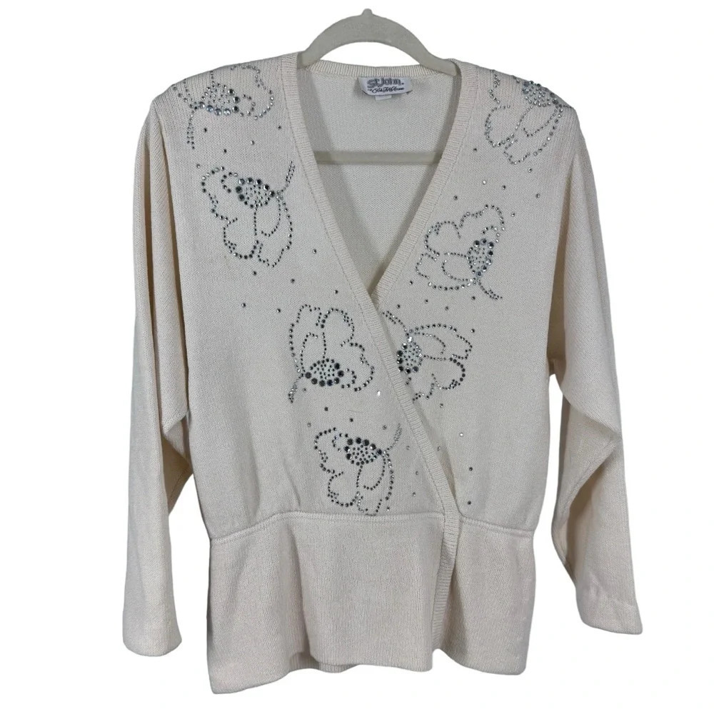 Vintage St John for Saks Sweater with bejeweled floral pattern 10 medium